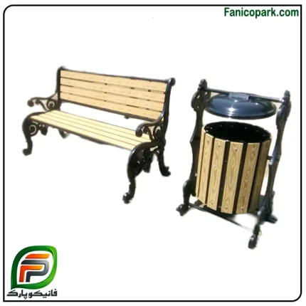 ست نیمکت و سطل زباله پارکی چدنی مدل N114